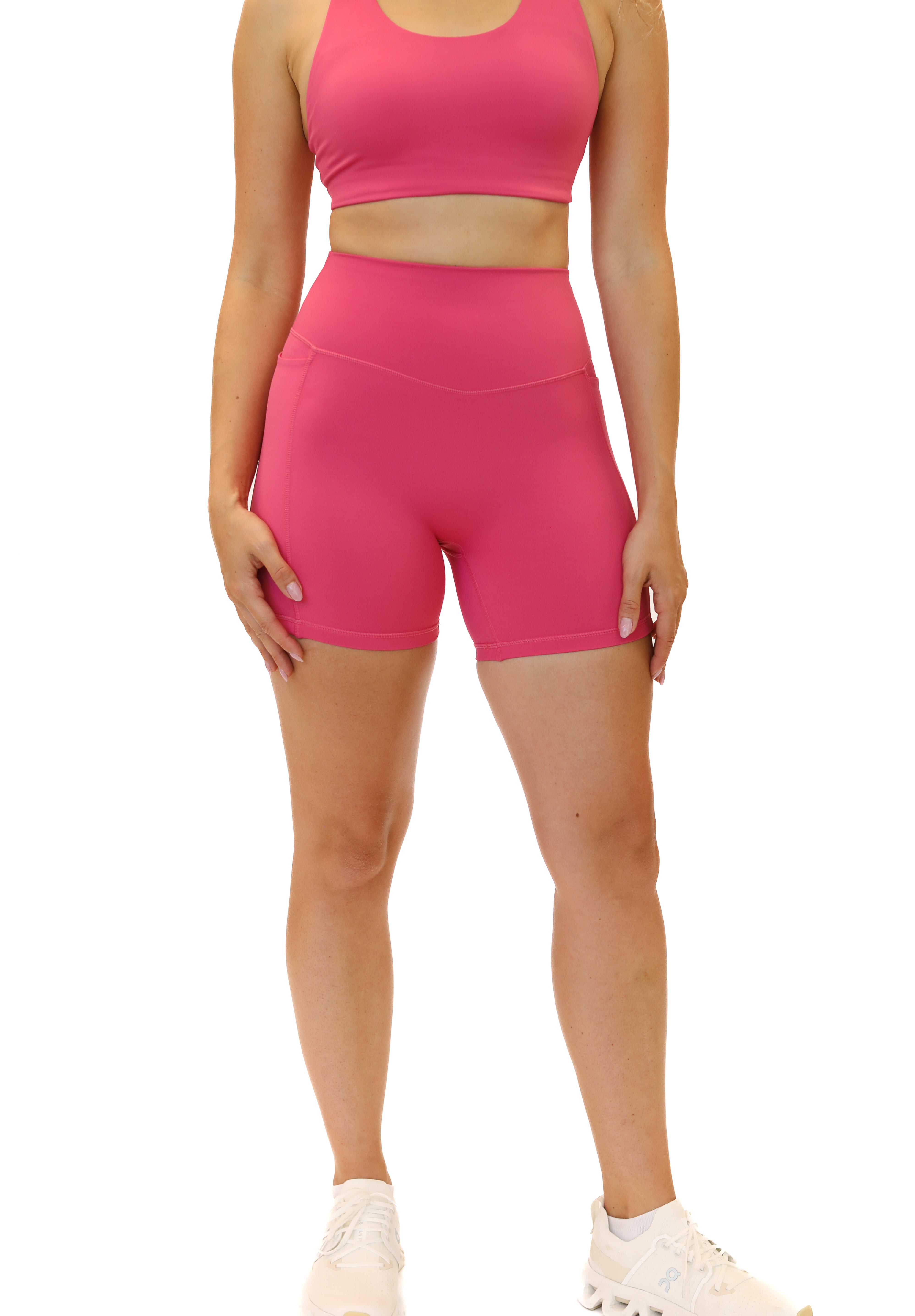 no front seam senita pink biker shorts running with side pockets