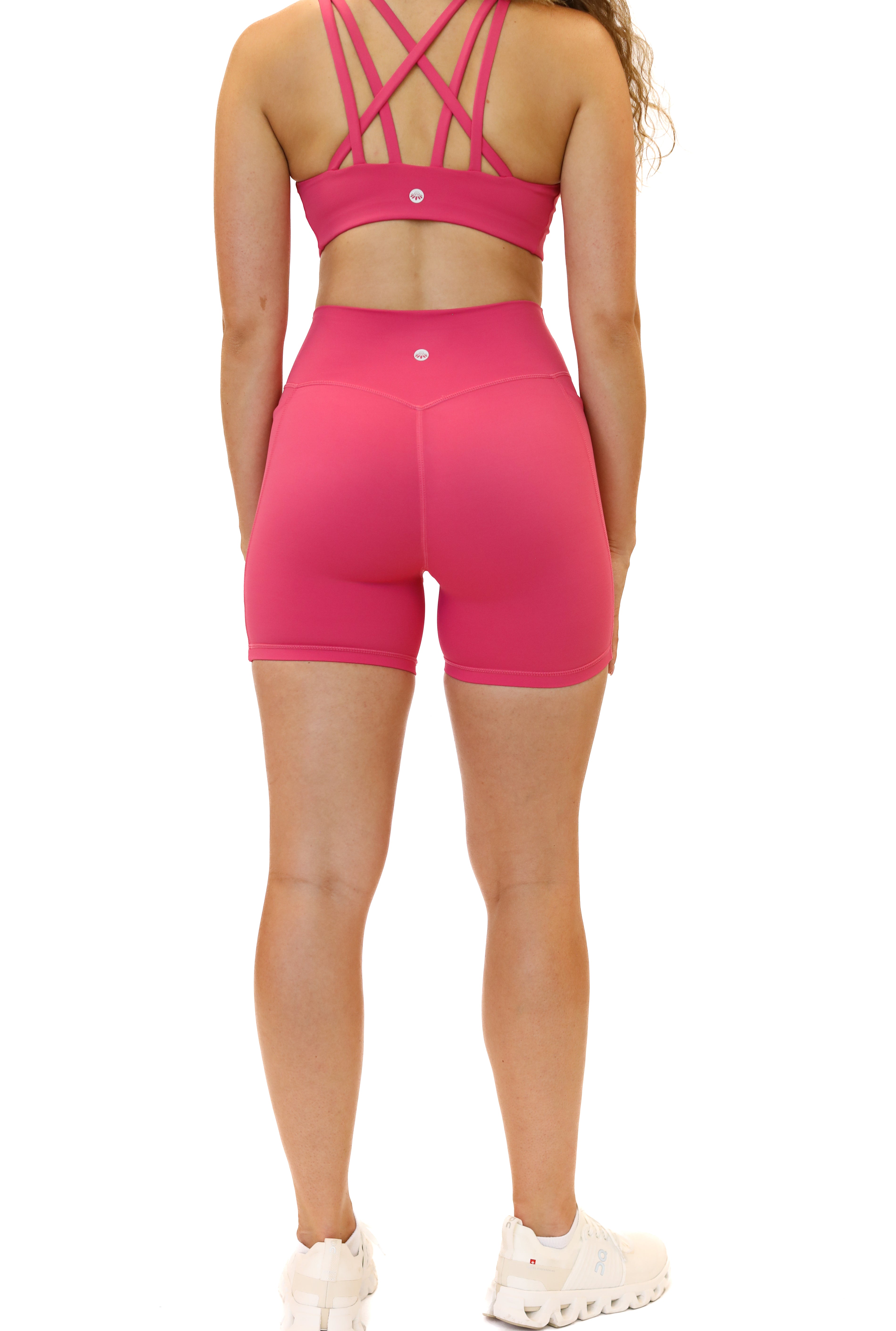 booty boosting senita pink biker shorts running with side pockets and no front seam