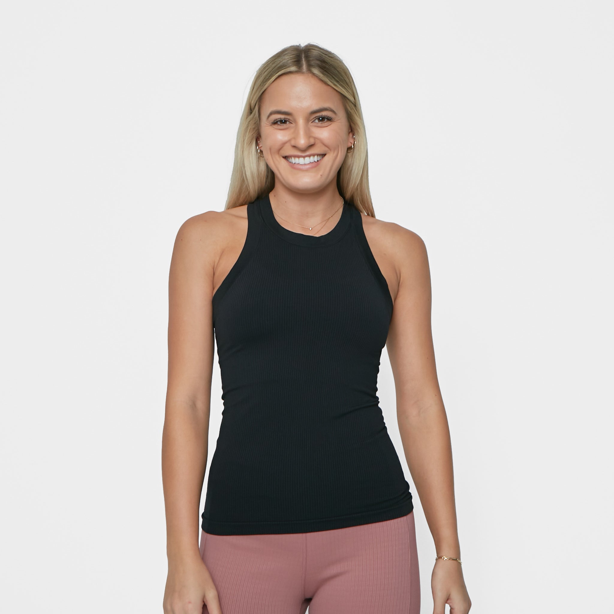 FawnFit Slim Fit High Neck Ribbed Tank Top With Built-In Bra - Bella Jade