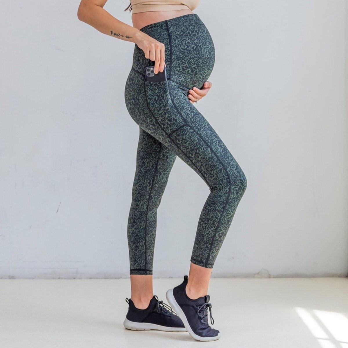 Mamacita Maternity Capris - Black/Evergreen Terrain - Senita Athletics