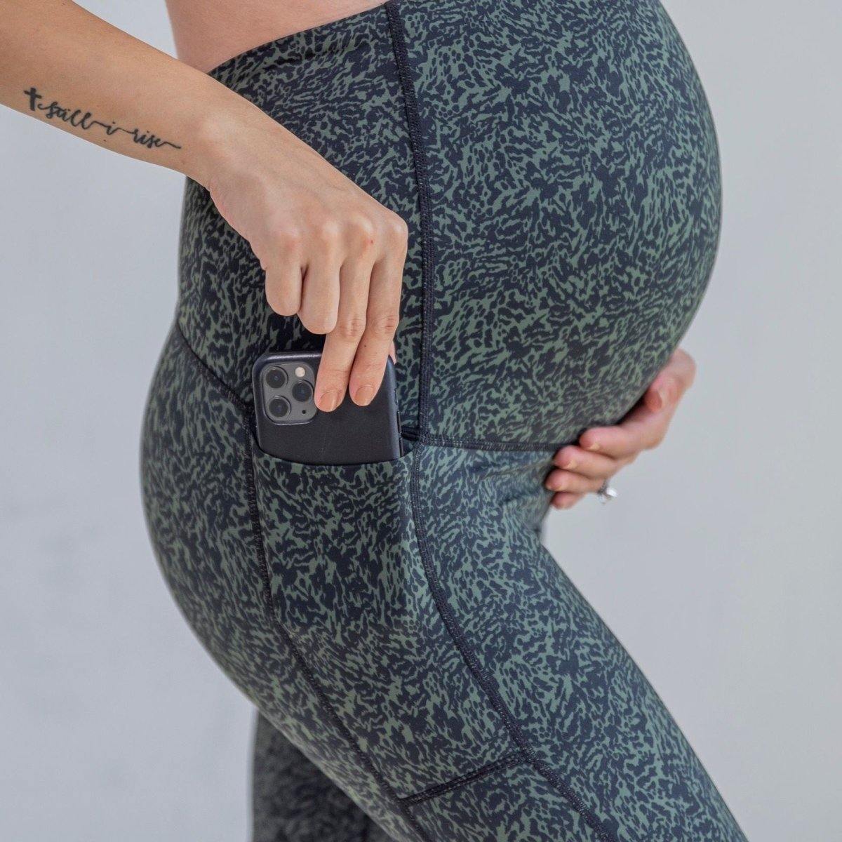 Mamacita Maternity Capris - Black/Evergreen Terrain - Senita Athletics