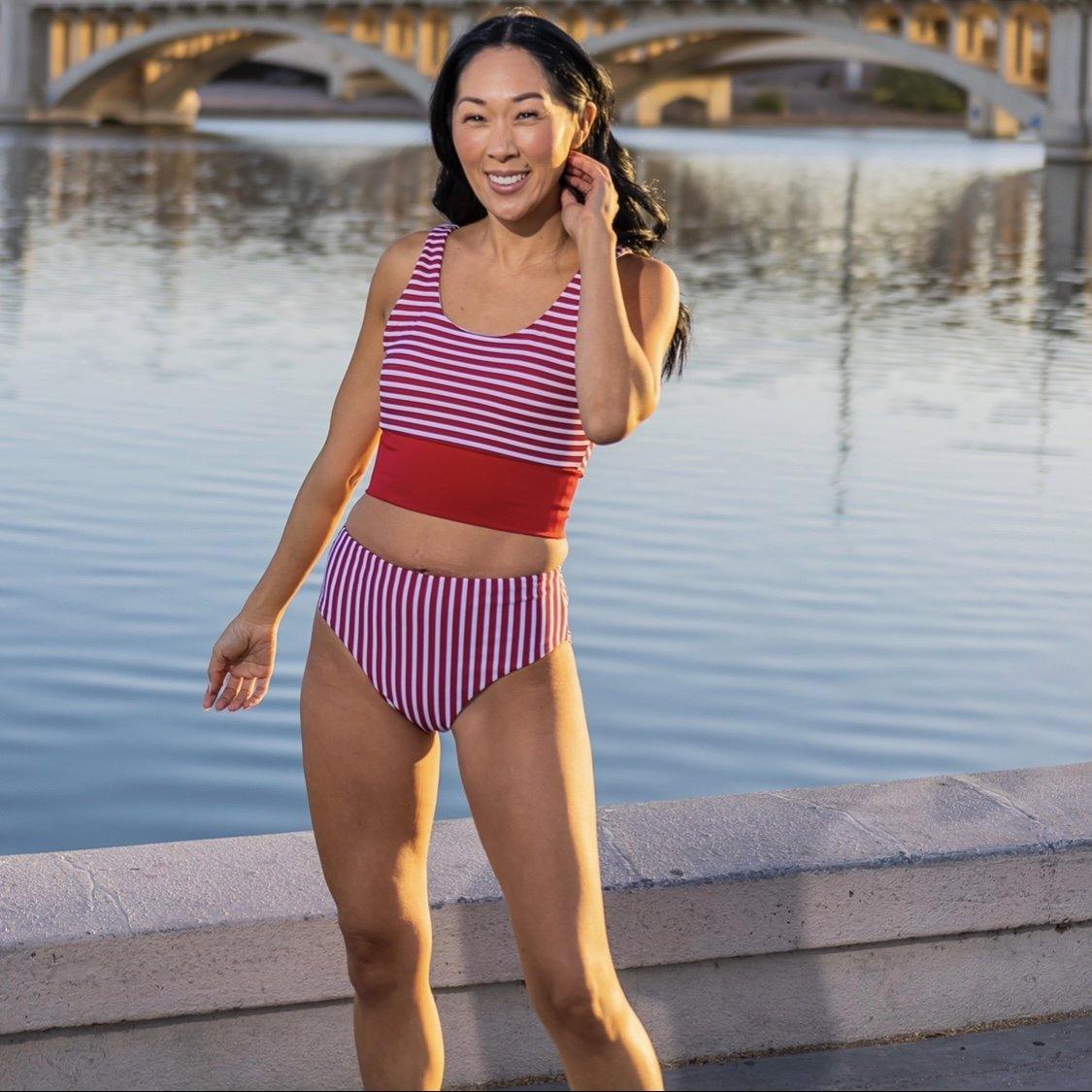 Mirage Bikini Bottoms - Cherry Stripe - Senita Athletics