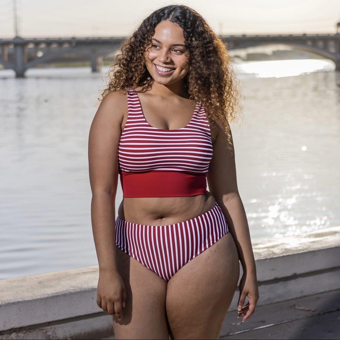 Mirage Bikini Bottoms - Cherry Stripe - Senita Athletics
