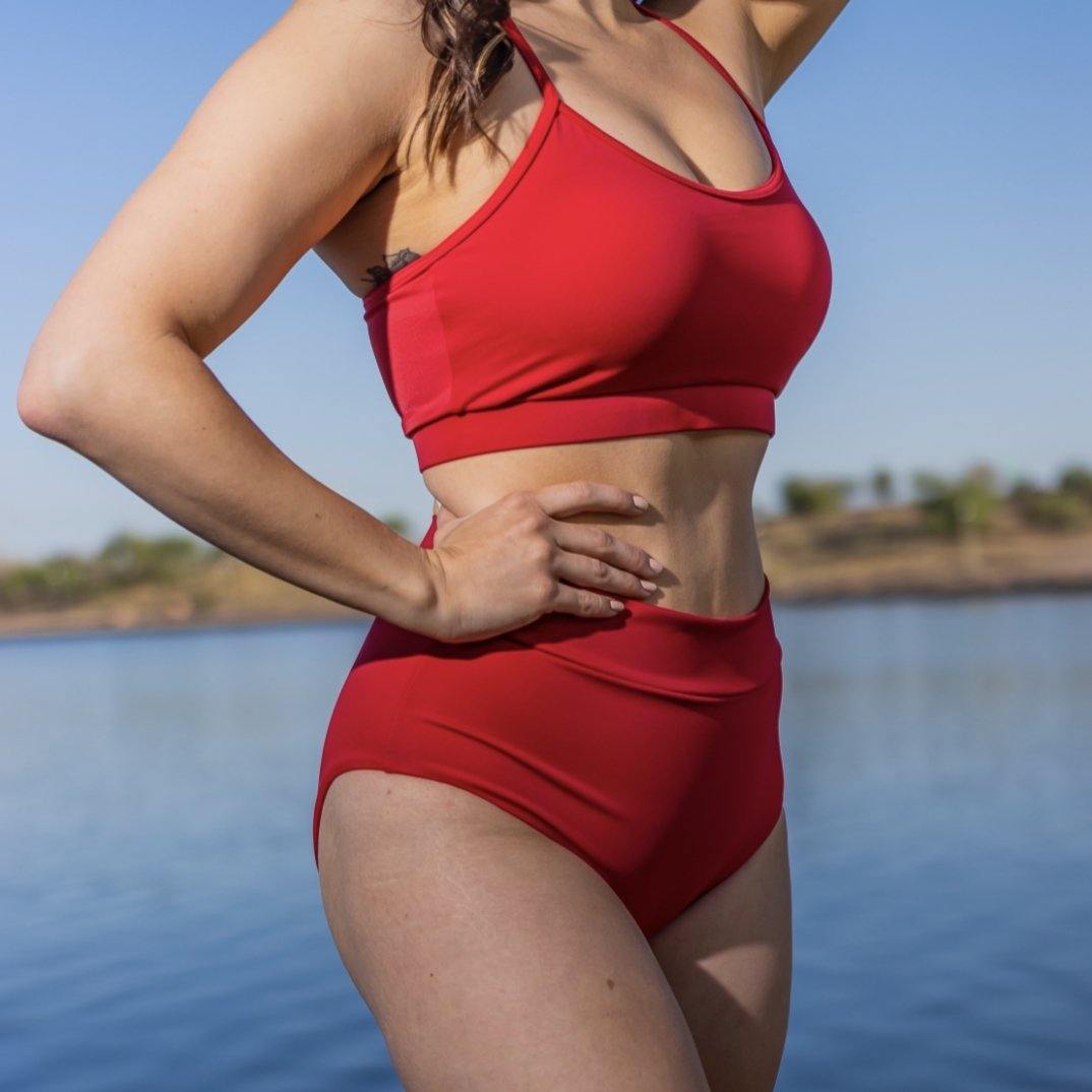 Page High Waisted Swim Bottoms - Cherry - Senita Athletics
