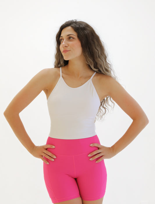 Lux Thin Strap Crop Tank - White