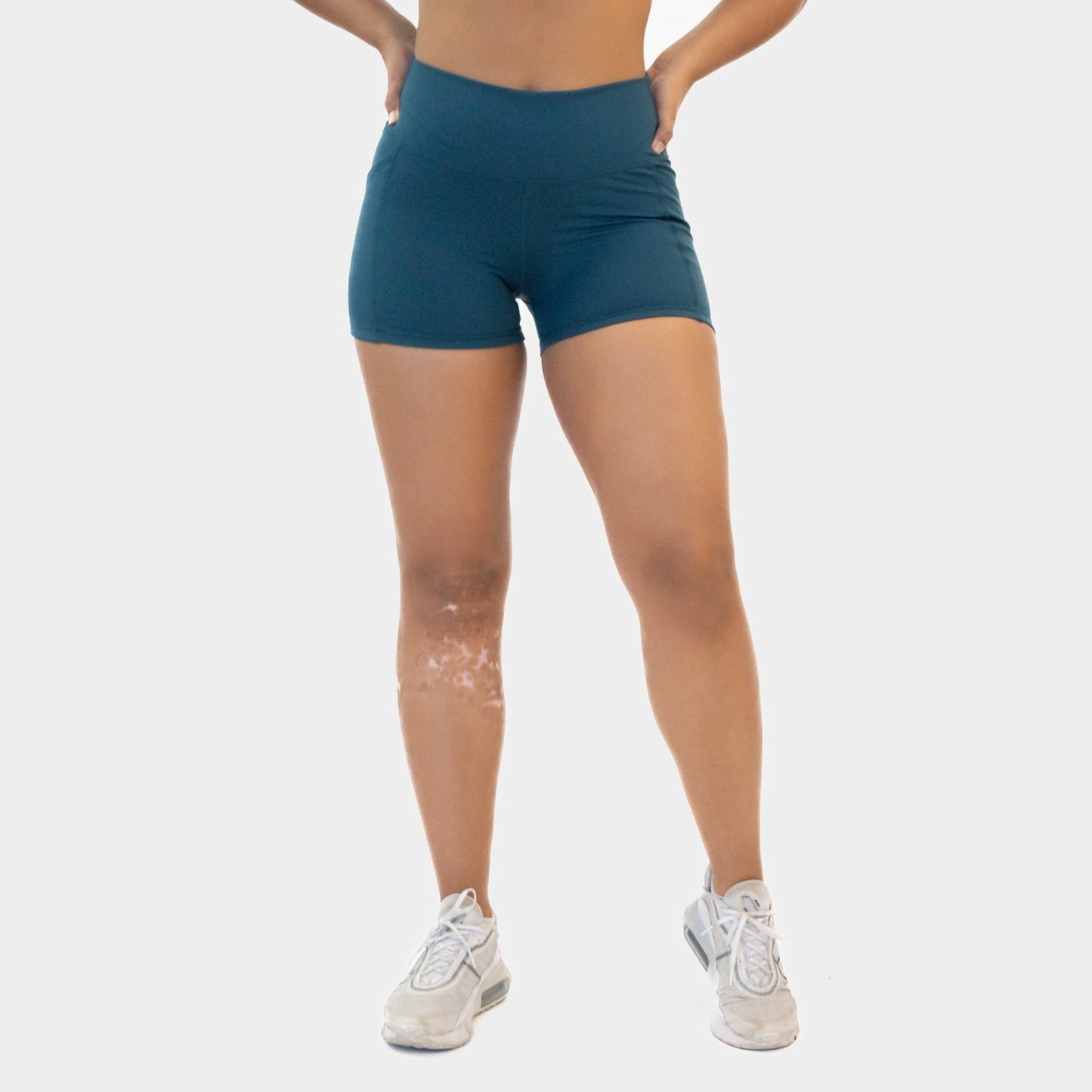High Waisted Compression Shorts - Pacific