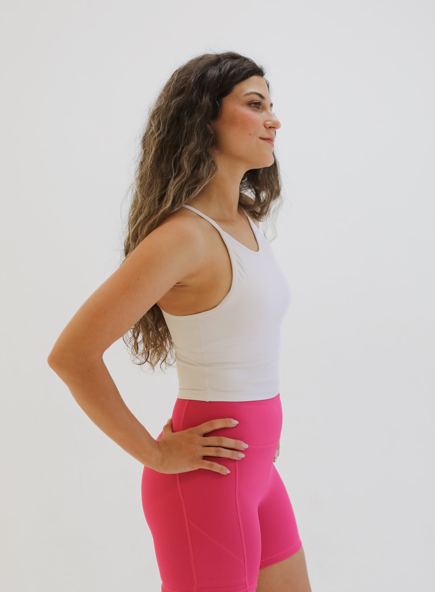 Lux Thin Strap Crop Tank - White