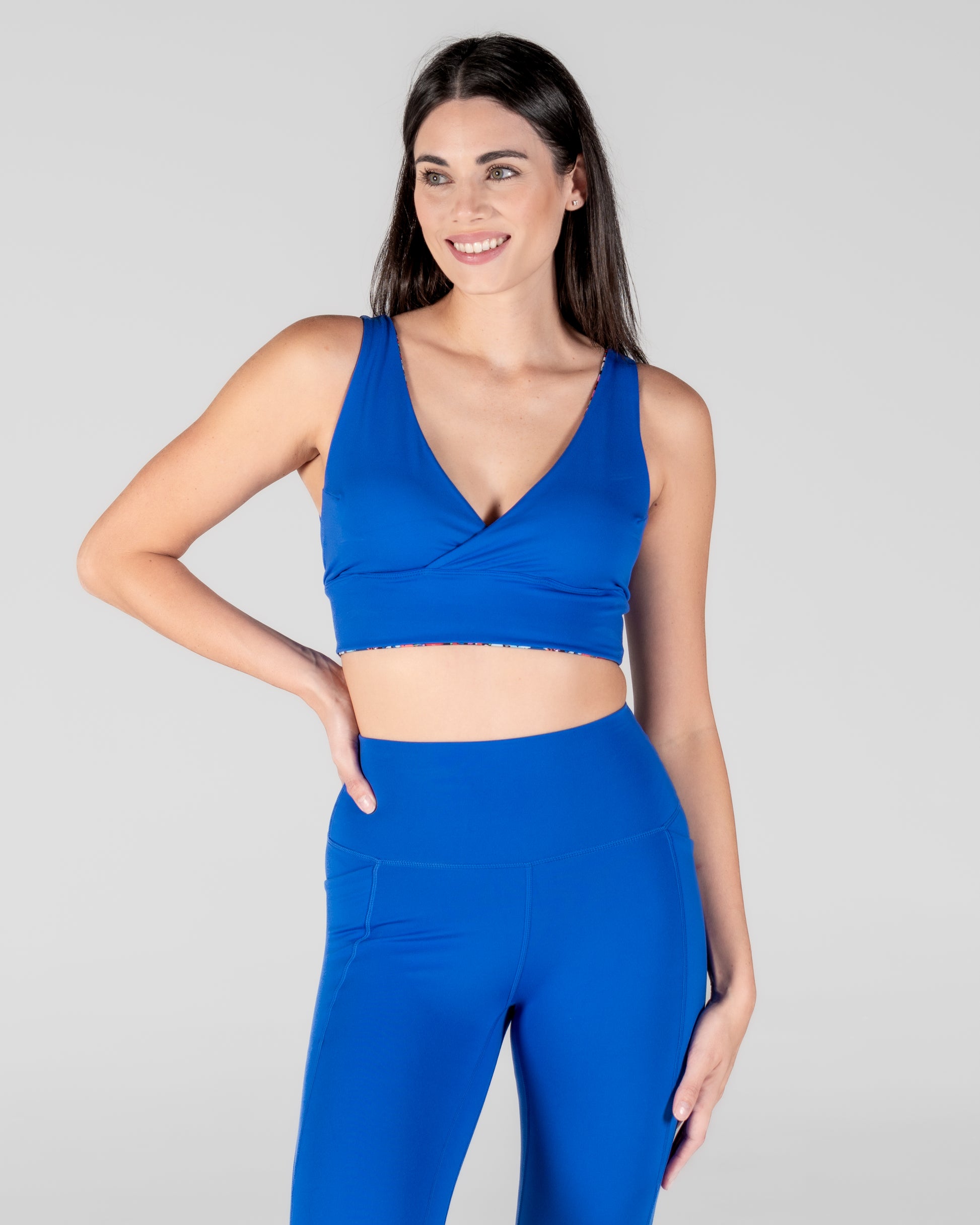 WeWoreWhat Contrast One Shoulder Sports Bra in Set Blue & Match Red