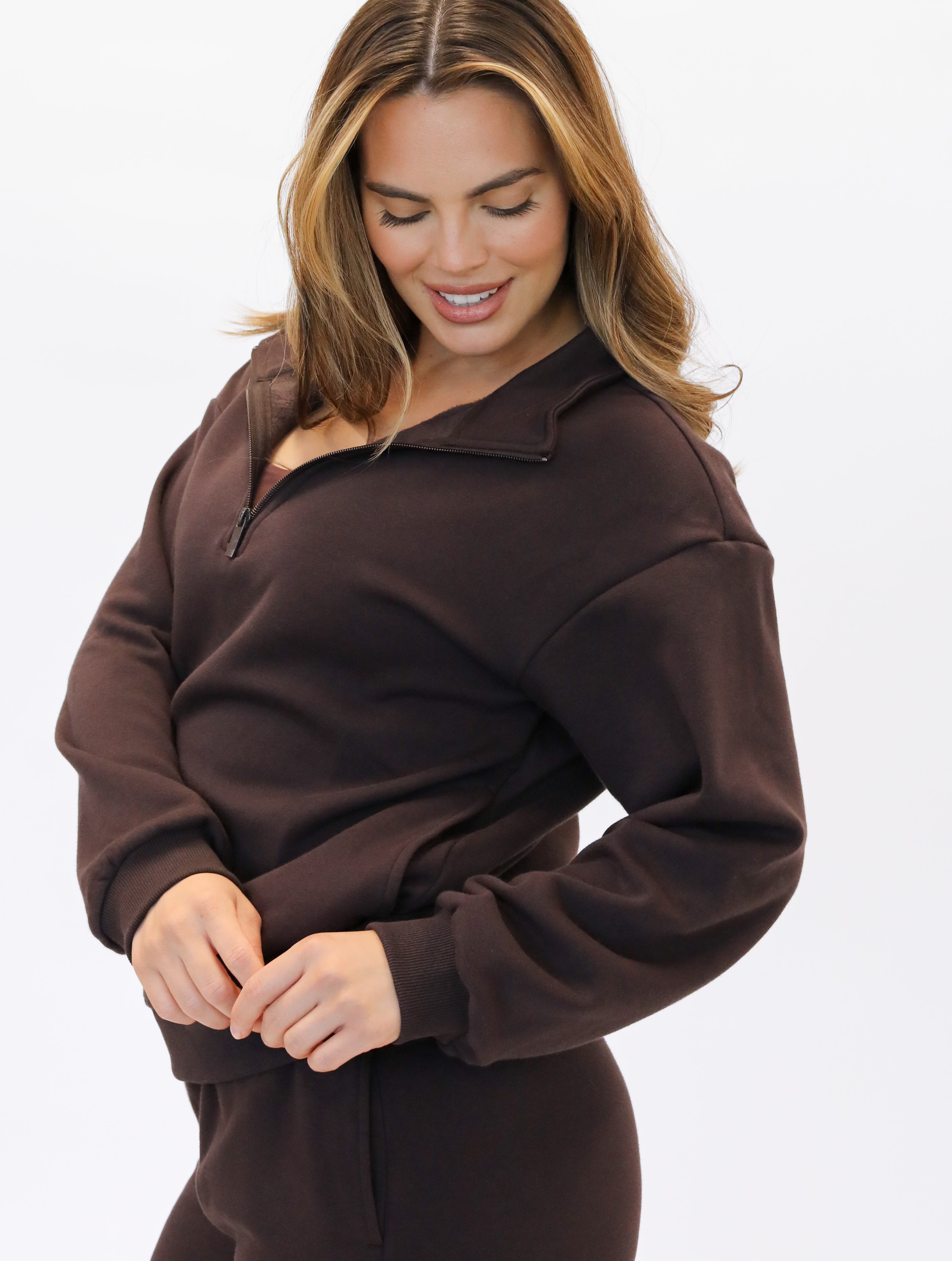 Classic Oversized Half Zip - Cocoa – Senita Athletics