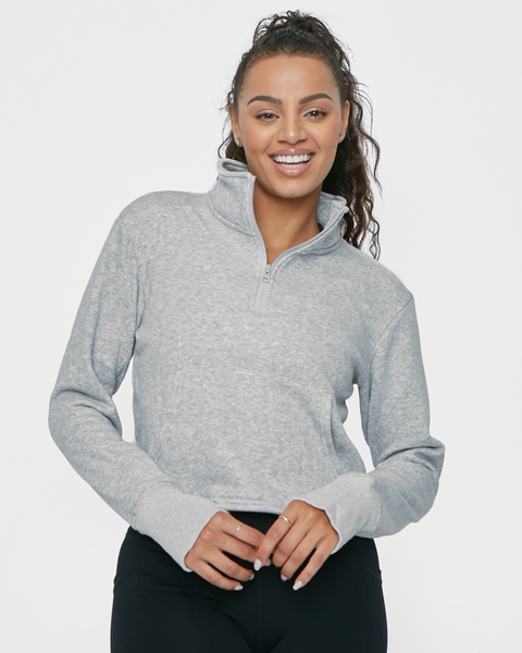 Hailey Half Zip Cotton Blend Crop Sweatshirt - Black main image 0