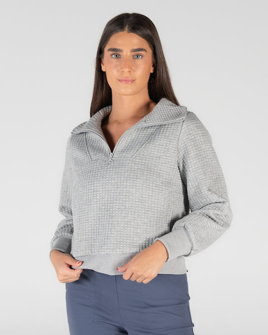 Angela Waffle Half-Zip Pullover - Light Heathered Gray