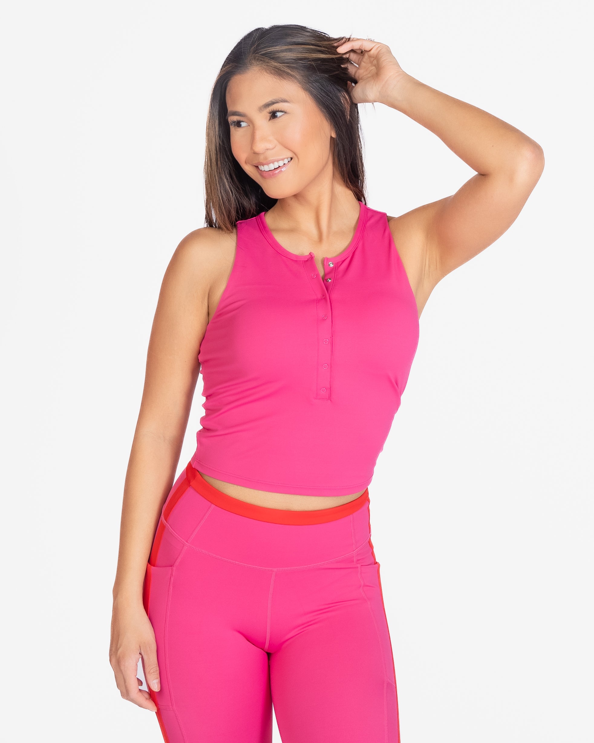 Lux Vinyasa Henley Crop Top - Hibiscus - FINAL SALE