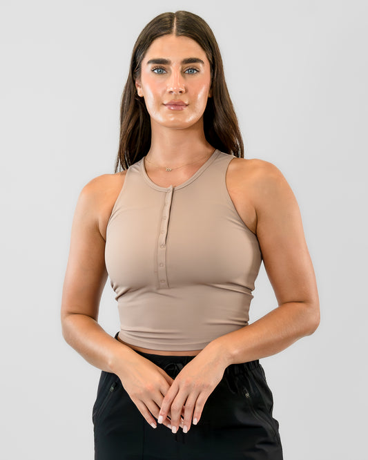Lux Vinyasa Henley Crop Top - Portabella