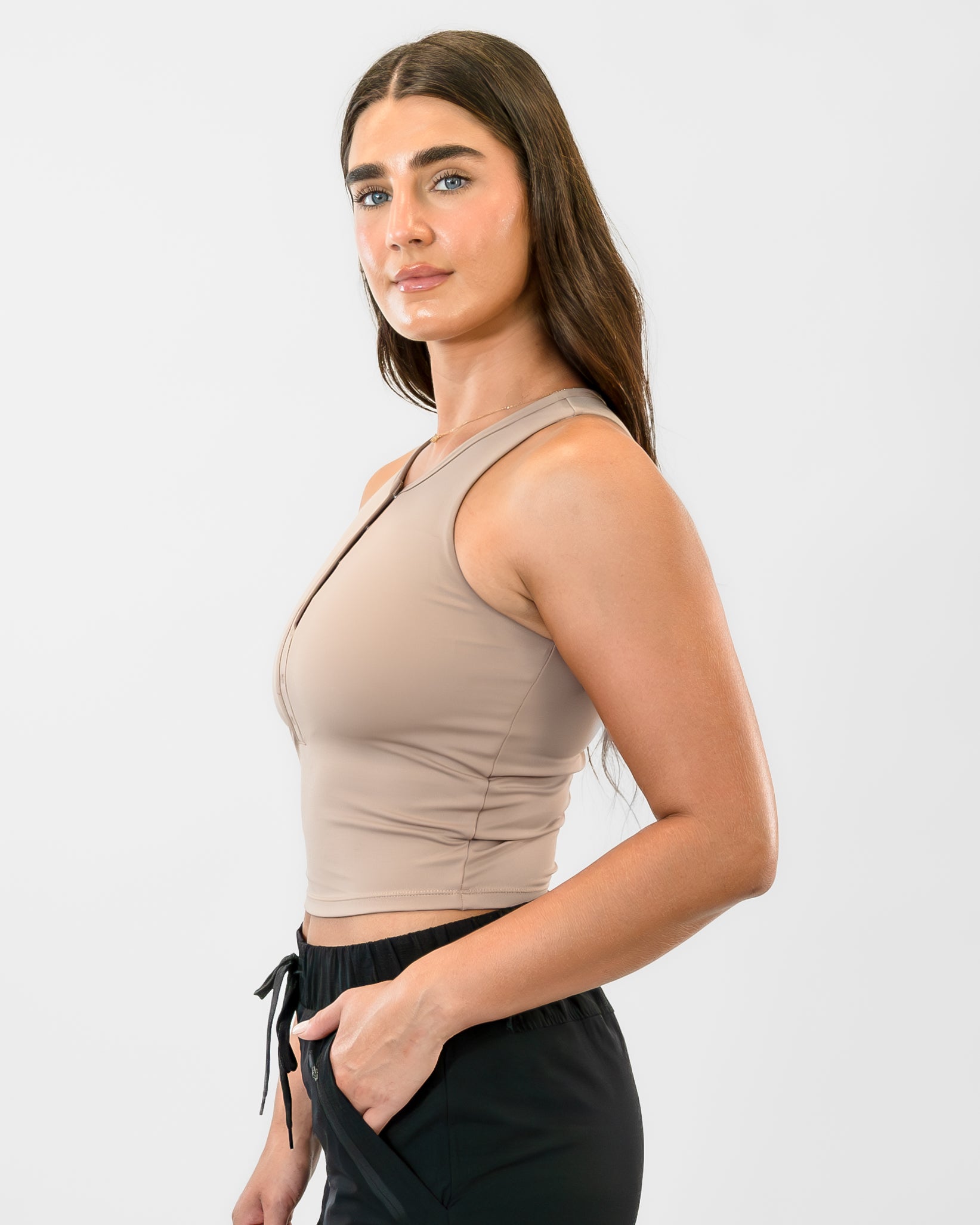 Lux Vinyasa Henley Crop Top - Portabella