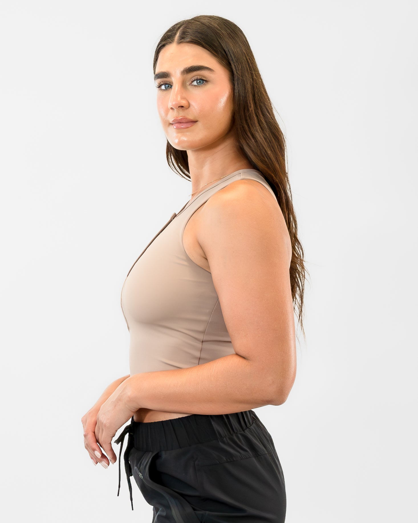 Lux Vinyasa Henley Crop Top - Portabella