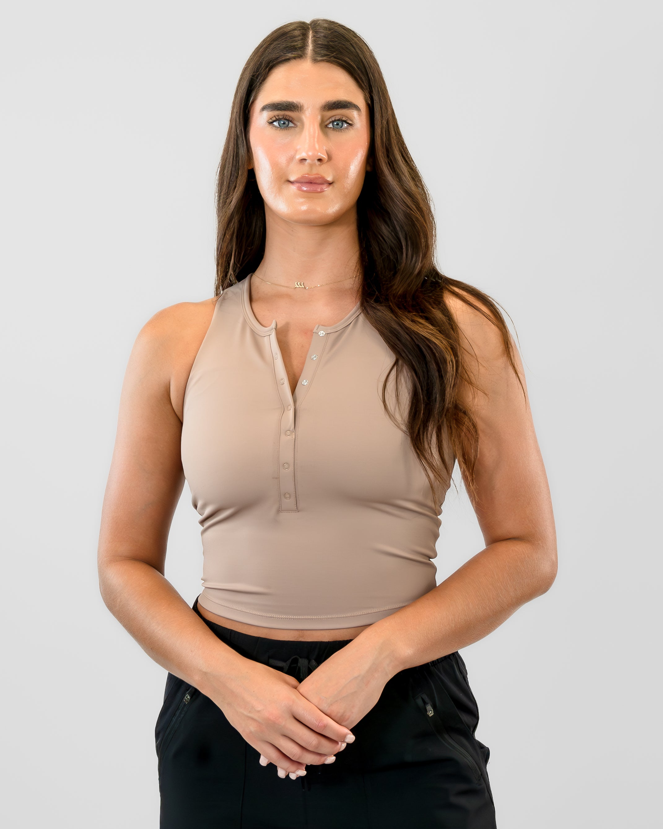 Lux Vinyasa Henley Crop Top - Portabella