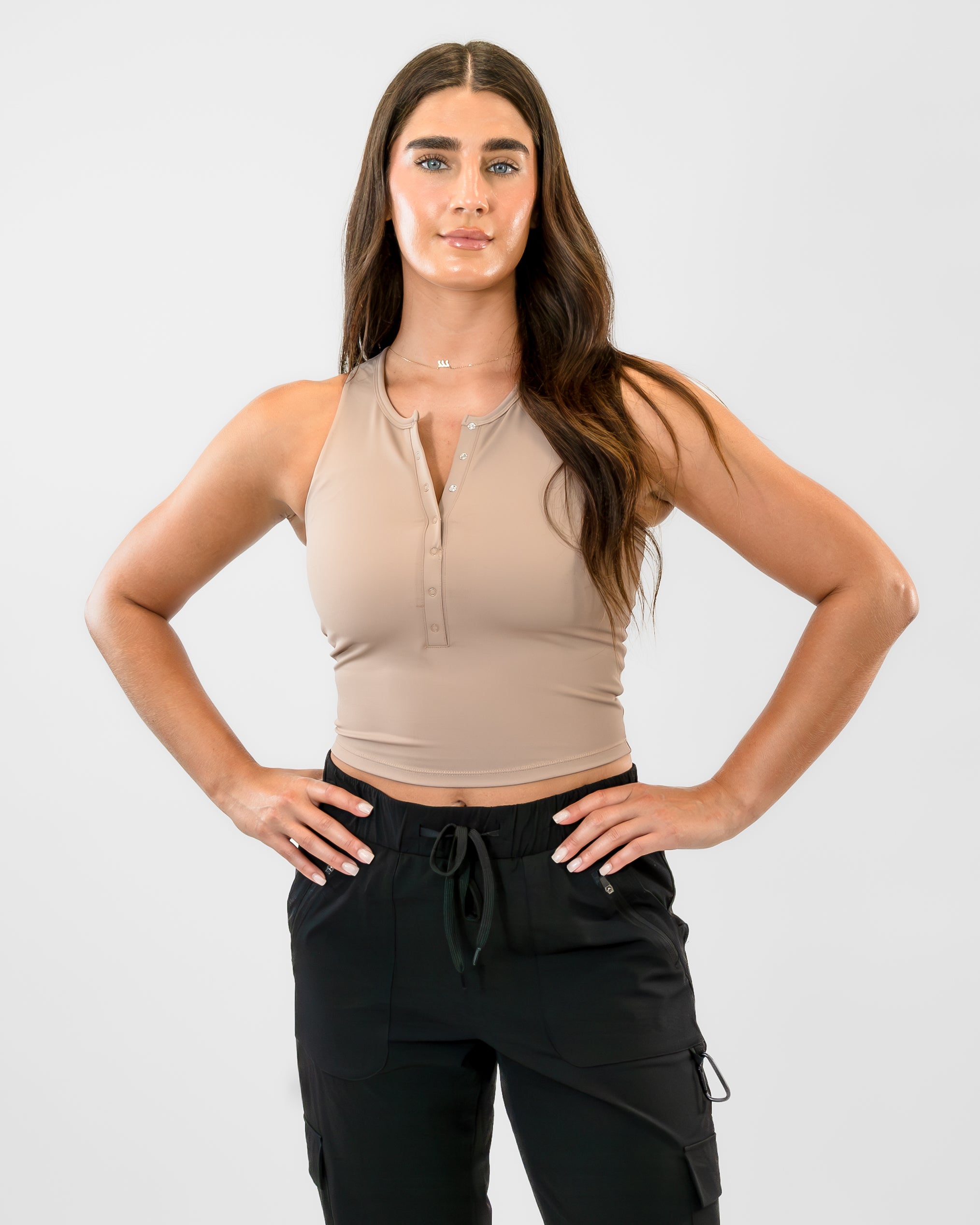 Lux Vinyasa Henley Crop Top - Portabella