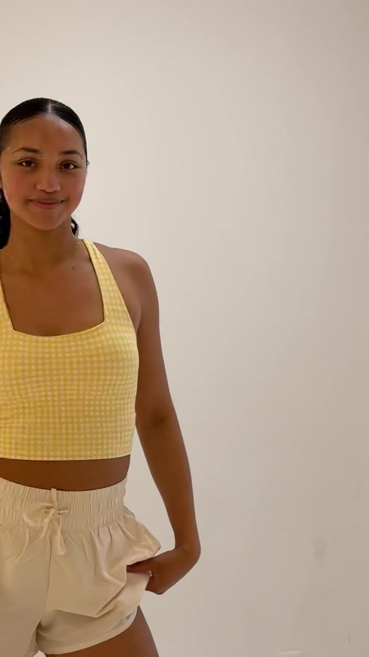 Lux Performance Crop - Yellow Gingham: Stylish Activewear by Senita