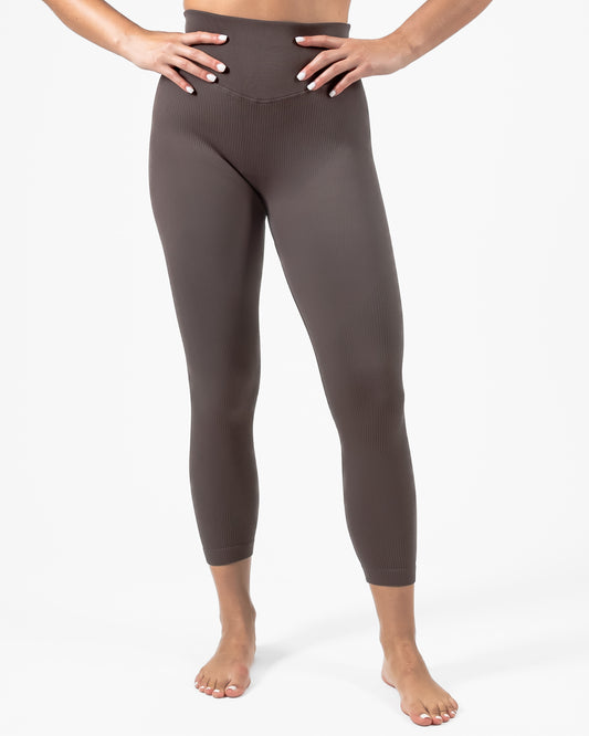 Ribbed Seamless Leggings - Espresso