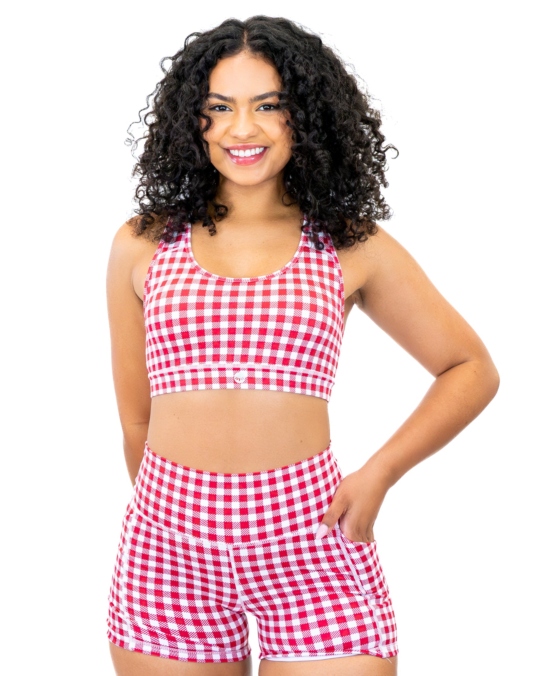 Sarah Sports Bra - Cherry Gingham