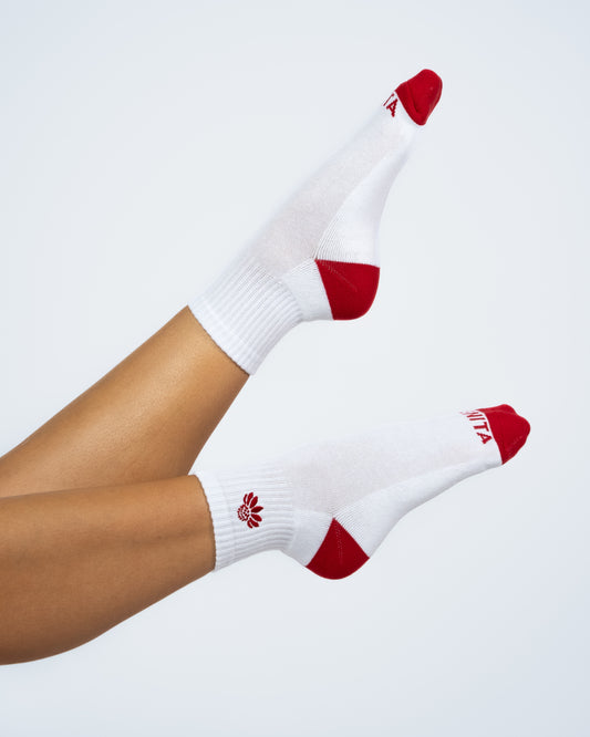 Senita Quarter Socks - White/Cherry