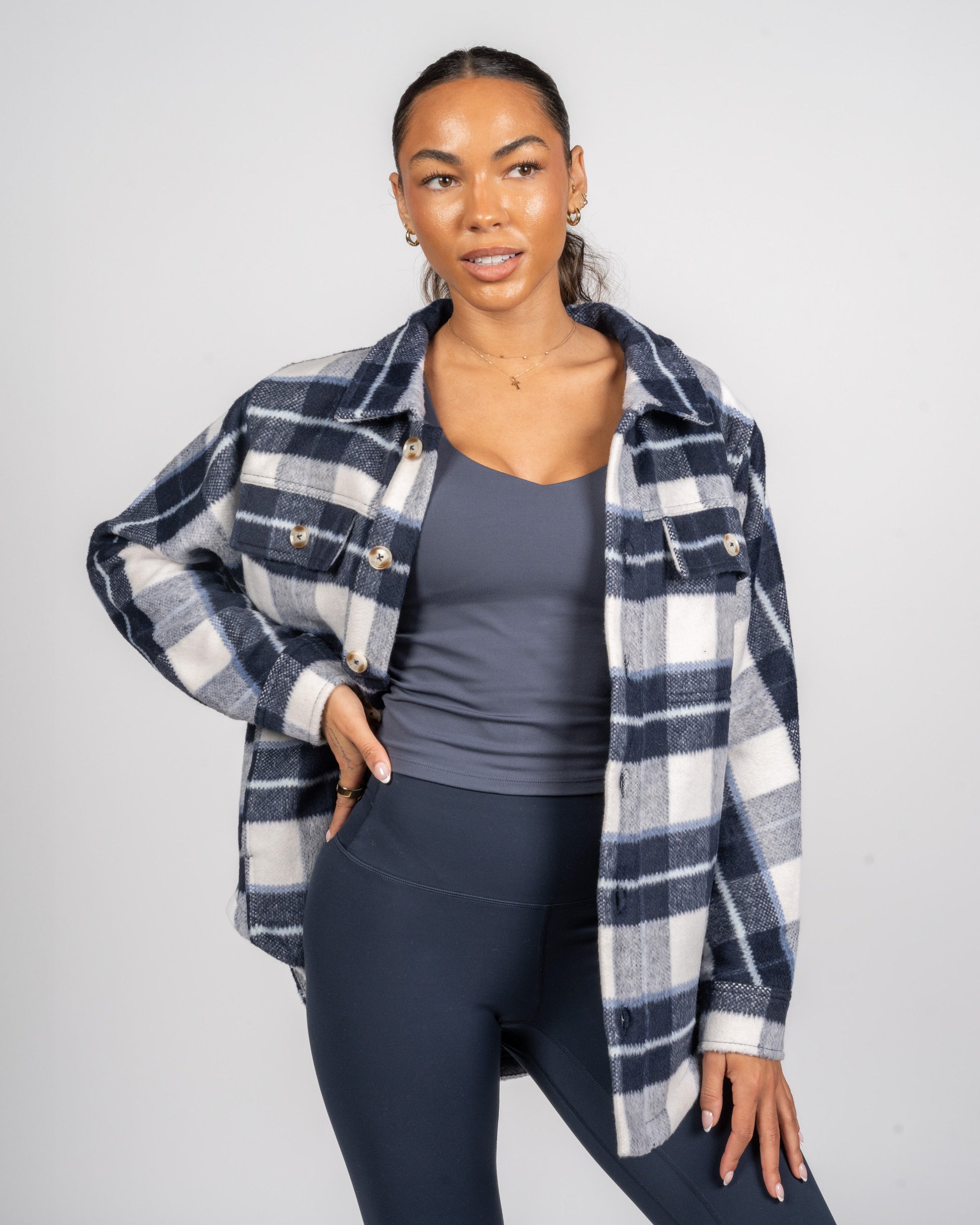 Rin Shacket - Navy Plaid: Ultra-Soft & Lightweight from Senita