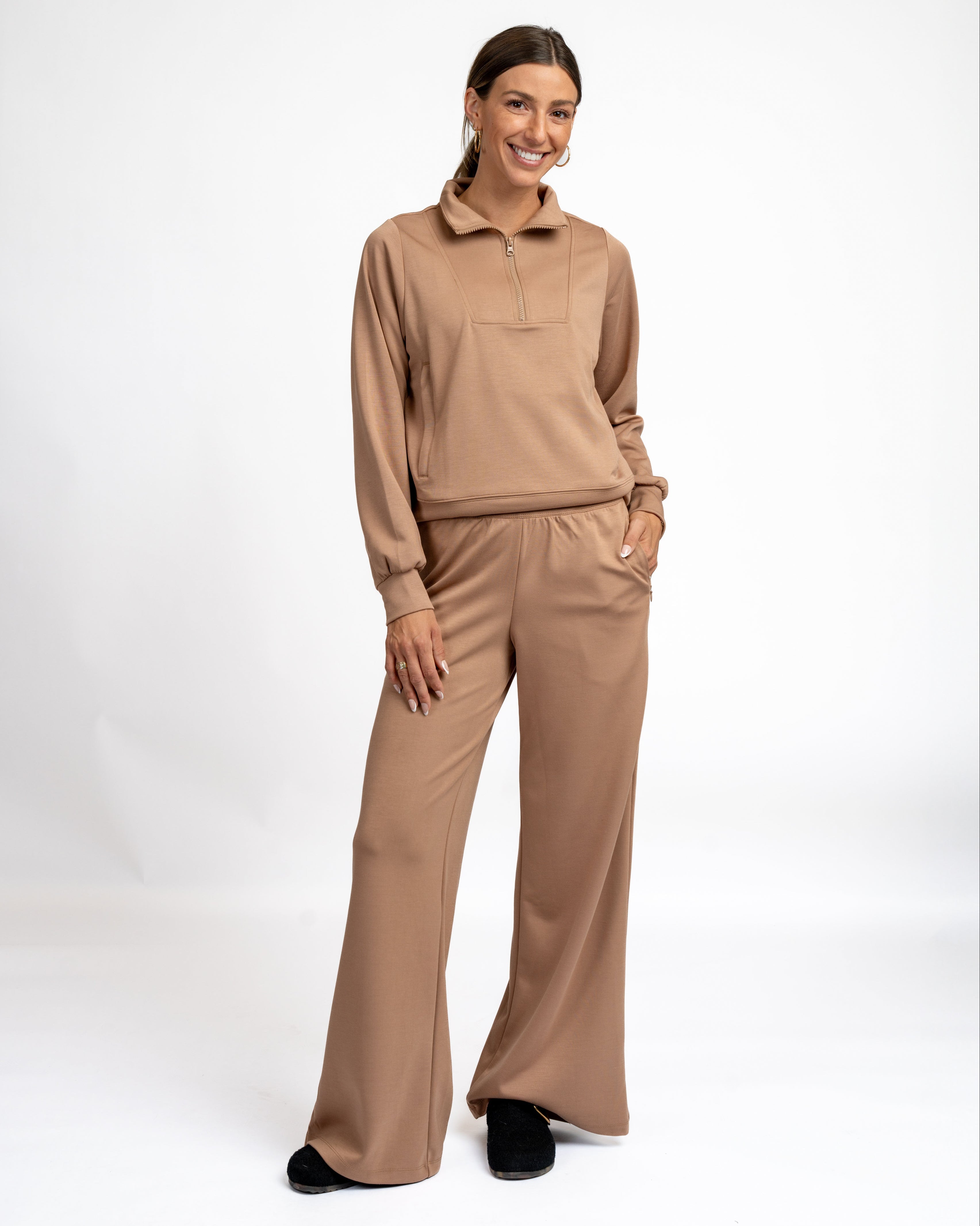 SoftForm Wide Leg Pants in Taupe: Stylish Comfort by Senita Athletics