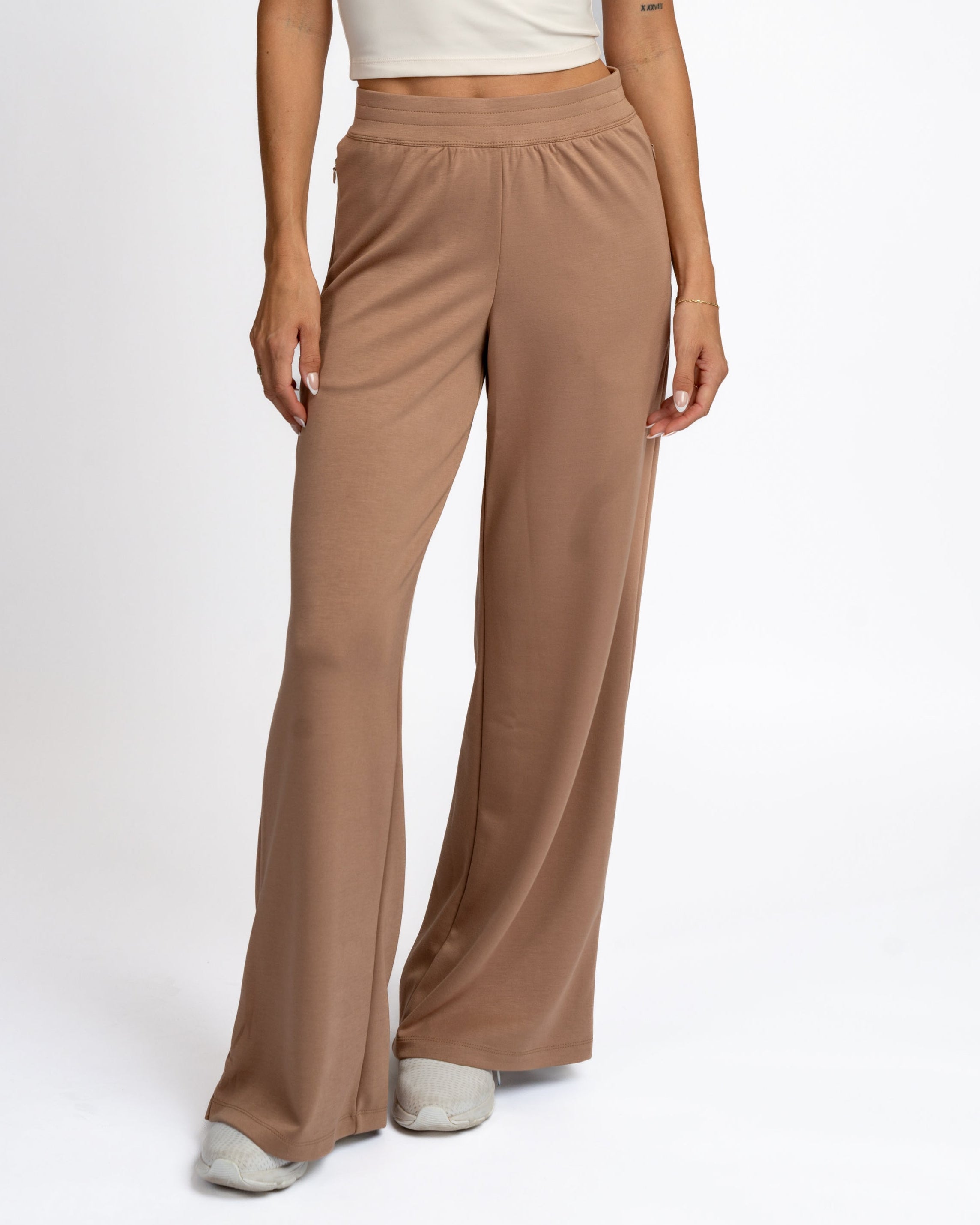 SoftForm Wide Leg Pants in Taupe: Stylish Comfort by Senita Athletics