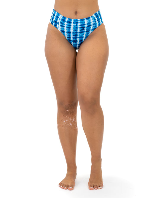 Side Shirred Hipster Bikini Bottoms - Marine Tidal Wave - FINAL SALE