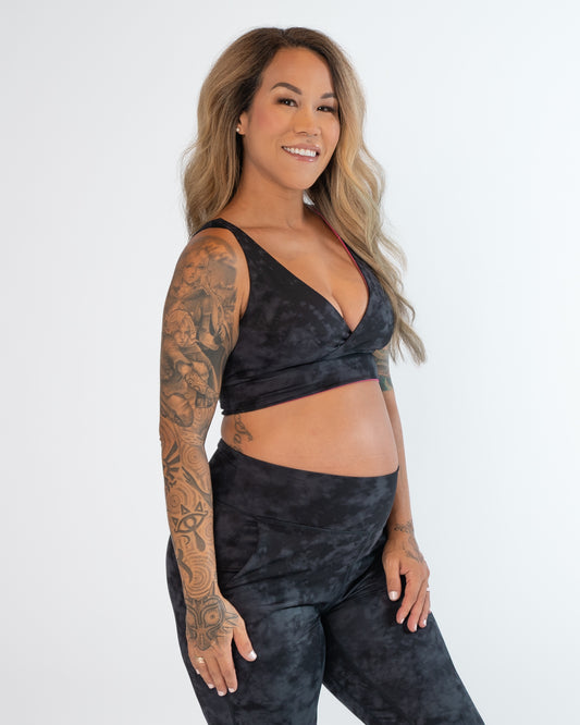 4-in-1 Salutation Sports Bra - Onyx Tie Dye & Hibiscus - FINAL SALE