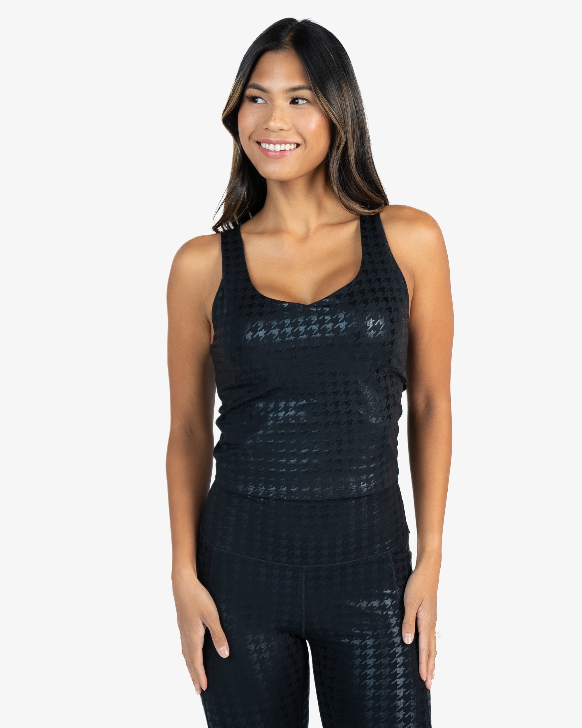 Skin Shakti Tank (Mid-Length) - Black Houndstooth - FINAL SALE