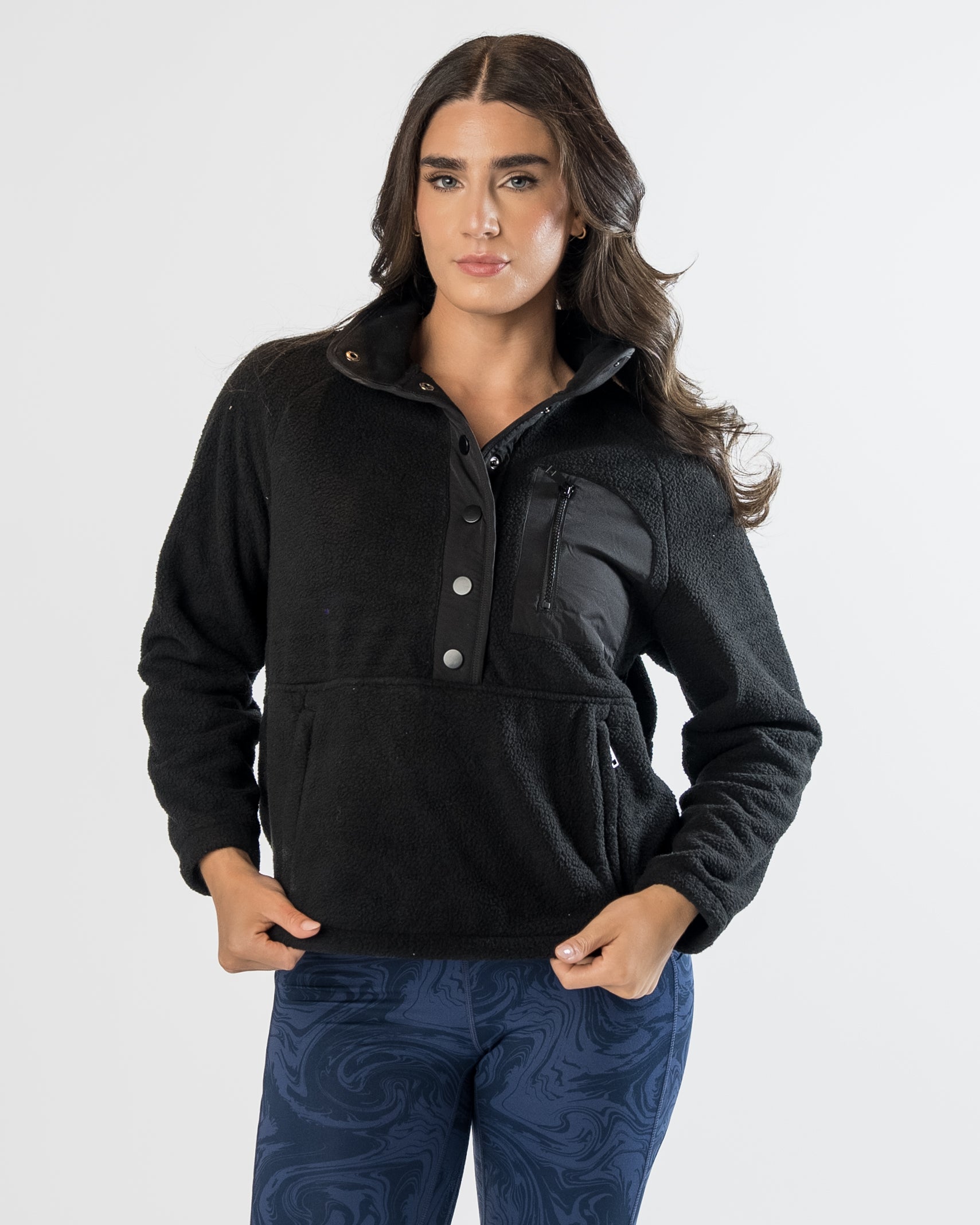 Senita Athletics Fuzzy Fleece Quarter Snap - Ultra-Soft Layering Piece