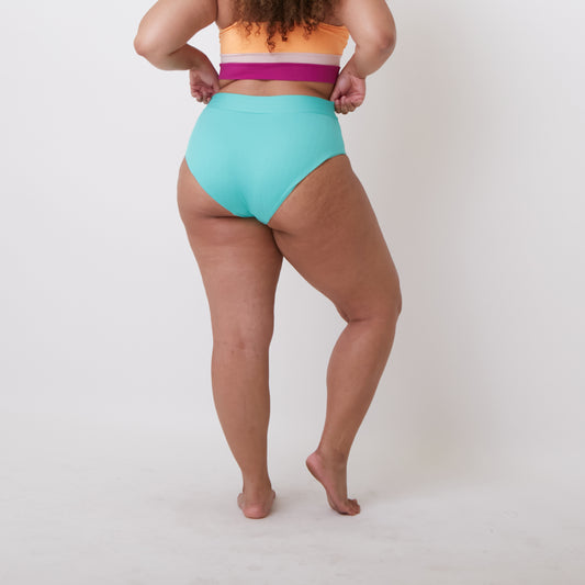 Page High Waisted Swim Bottoms - Ribbed Turquoise - FINAL SALE