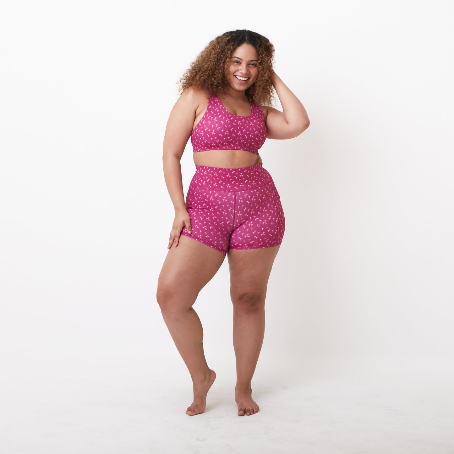 Lux High Waisted Rio Shorts (3.75") - Magenta Small Palm - S ONLY - FINAL SALE