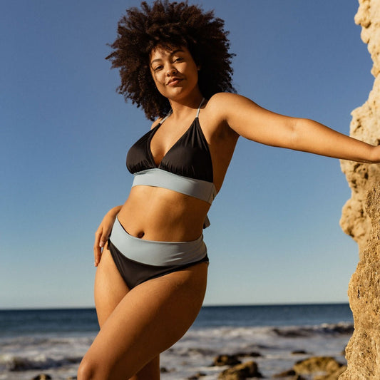 Luna Bikini Bottoms - Black and Steel Blue - FINAL SALE