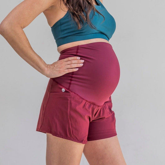 Belly Support Maternity Shorts - Mulberry - Senita Athletics
