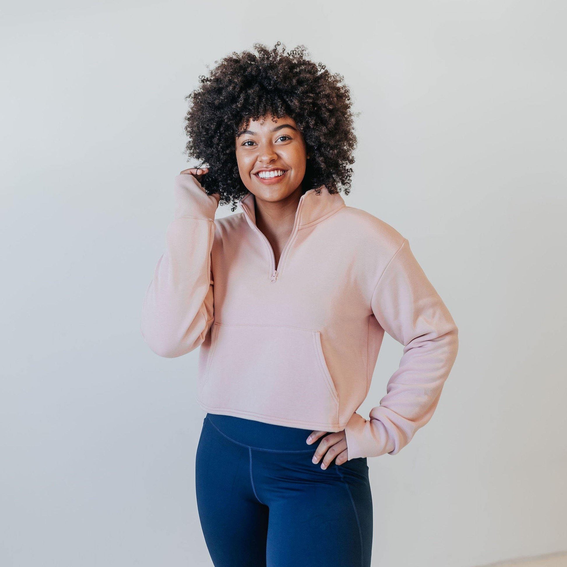 Hailey Cropped Half Zip - Blush - Senita Athletics