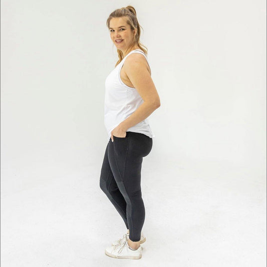 High Waisted Moto Leggings - Black - Senita Athletics