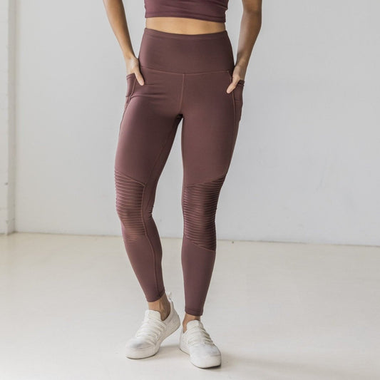 High Waisted Moto Leggings - Fossil - Senita Athletics