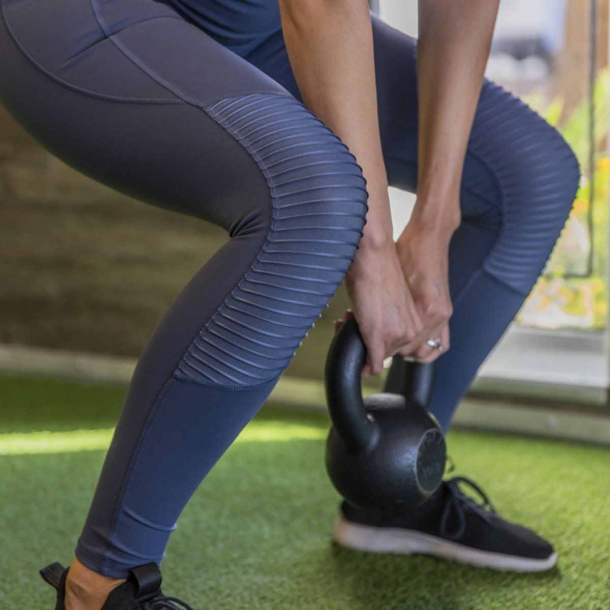 High Waisted Moto Leggings - Light Navy - Senita Athletics