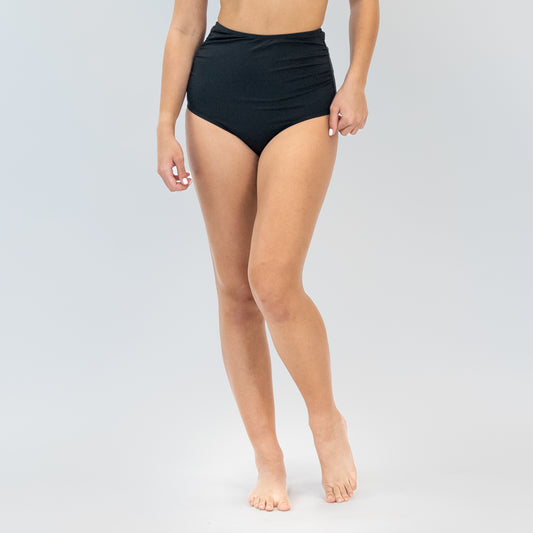 High Waisted Side Shirred Zuma Bikini Bottoms - Black - FINAL SALE