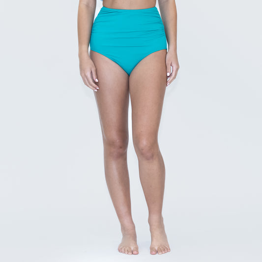 High Waisted Side Shirred Zuma Bikini Bottoms - Teal - FINAL SALE