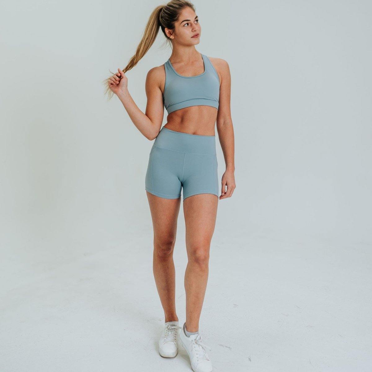 Lux High Waisted Rio Shorts (3.75 in. inseam) - Steel Blue - Senita Athletics