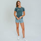 Lux High Waisted Rio Shorts (3.75 in. inseam) - Steel Blue - Senita Athletics