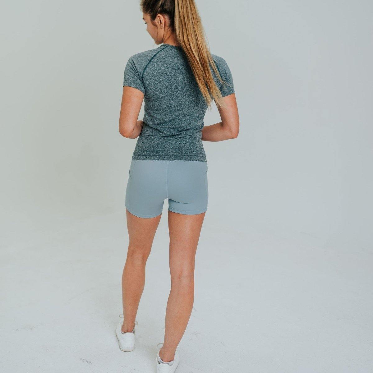 Lux High Waisted Rio Shorts (3.75 in. inseam) - Steel Blue - Senita Athletics
