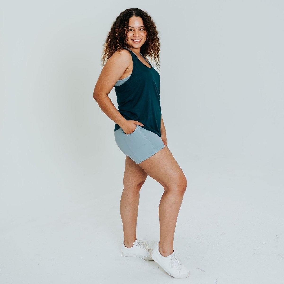 Lux High Waisted Rio Shorts (3.75 in. inseam) - Steel Blue - Senita Athletics