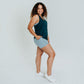 Lux High Waisted Rio Shorts (3.75 in. inseam) - Steel Blue - Senita Athletics