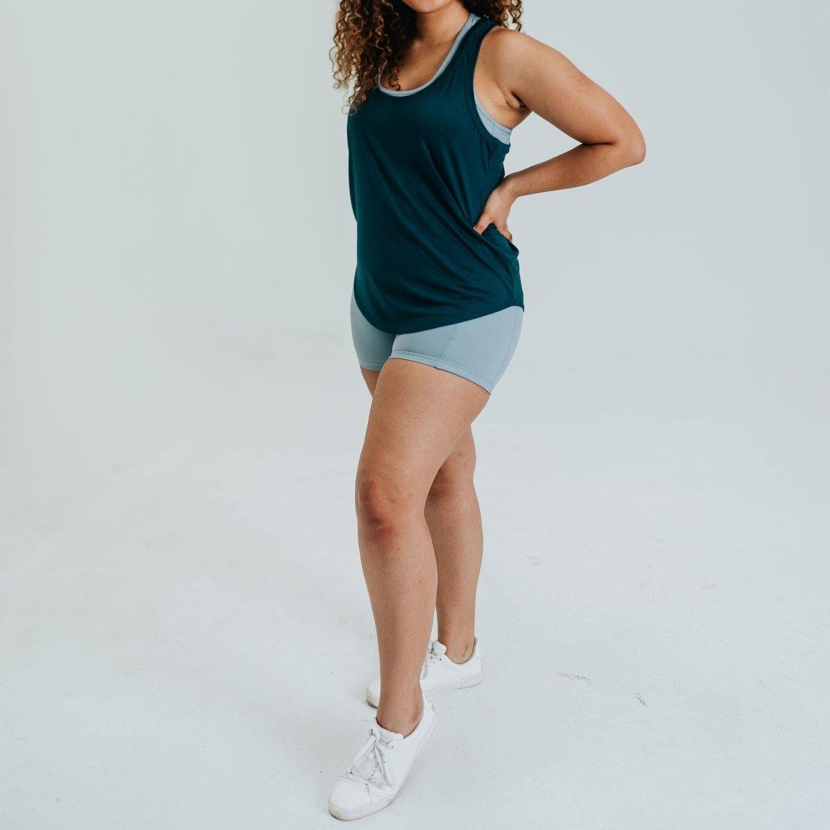 Lux High Waisted Rio Shorts (3.75 in. inseam) - Steel Blue - Senita Athletics