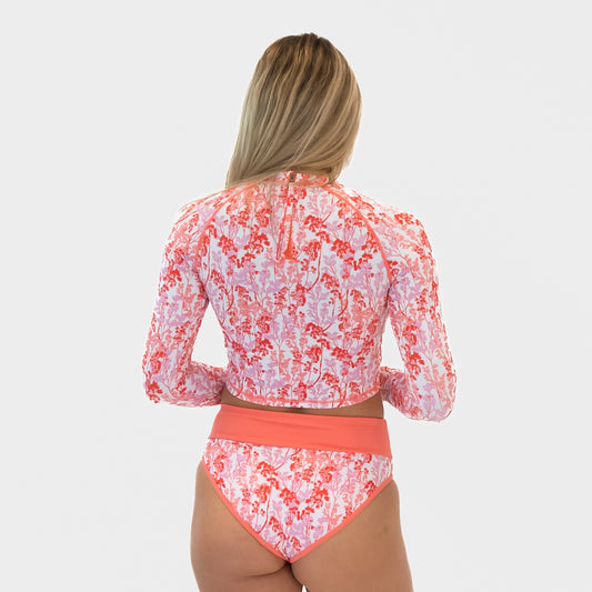 Pismo Cropped Rashguard - Coral Floral - FINAL SALE