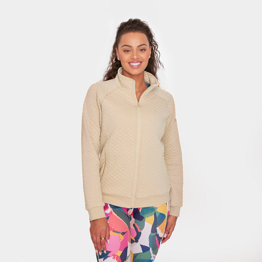 Quilted Zip Up Jacket - Latte